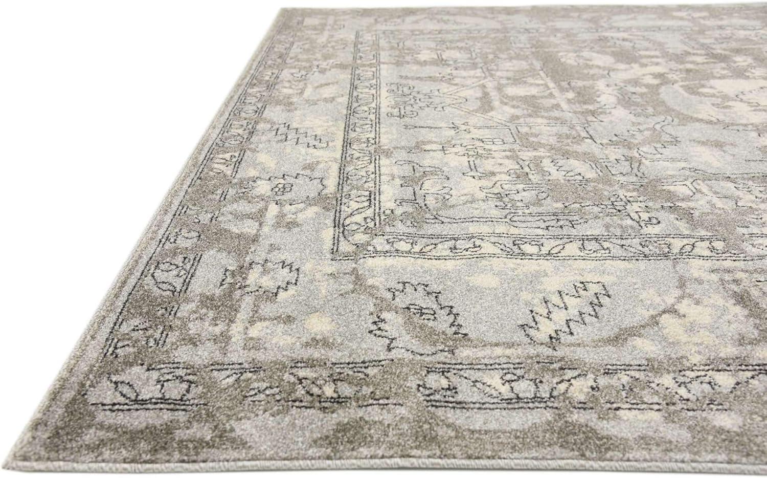 Unique Loom Vintage La Jolla 8 x 8 (ft) Loomed Polypropylene Gray/Silver Square Indoor Border Vintage Area rug