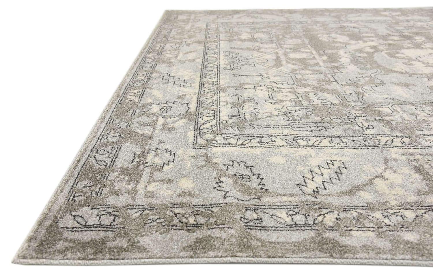 Unique Loom La Jolla Collection Contemporary, Abstract, Vintage, Border Area Rug, 8 ft x 8 ft, Gray/Silver