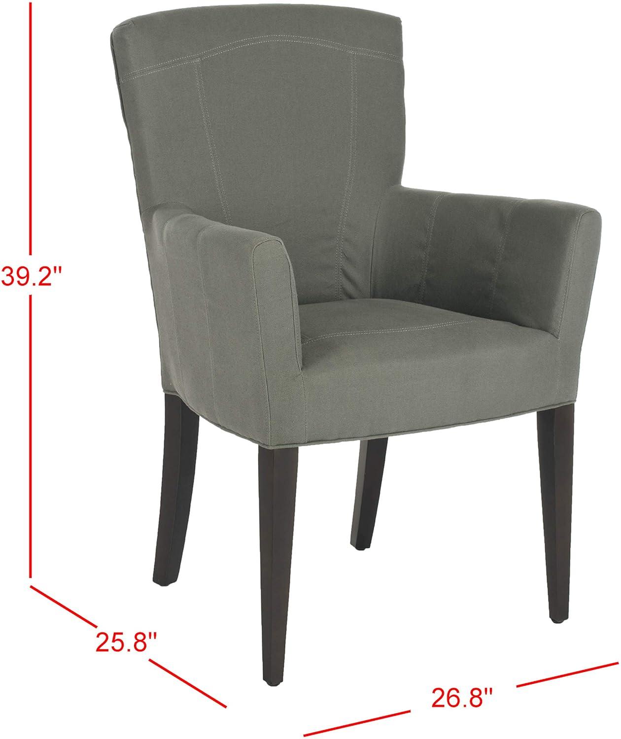 Seamist Gray Leather and Wood Transitional Accent Chair