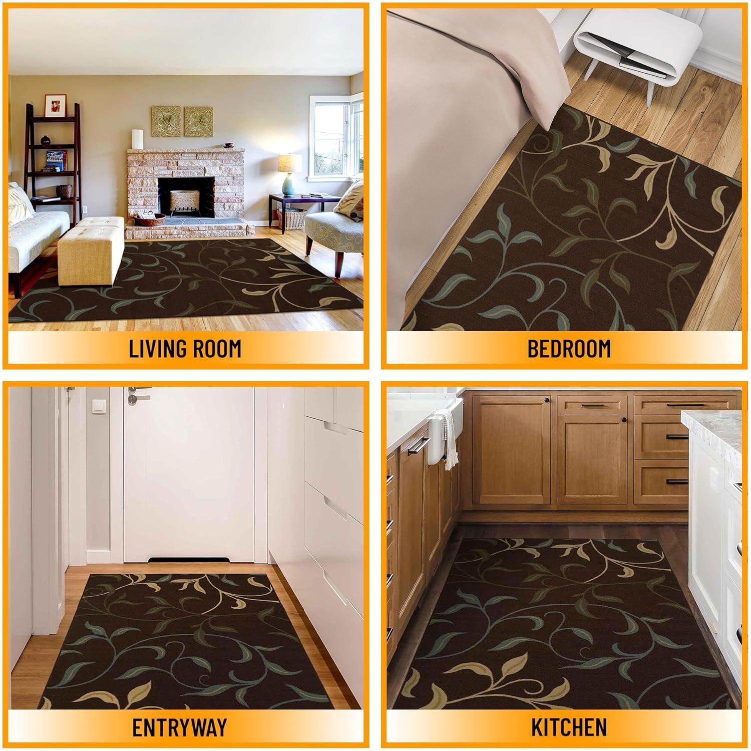 Machine Washable Non-Slip Leaves Area Rug For Living Room, Hallway Runner, Entryway Rug