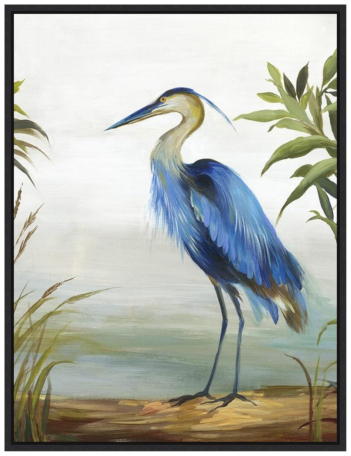 Amanti Art Blue Heron by Aimee Wilson Canvas Wall Art Print Framed 18" x 24" in Sylvie Black