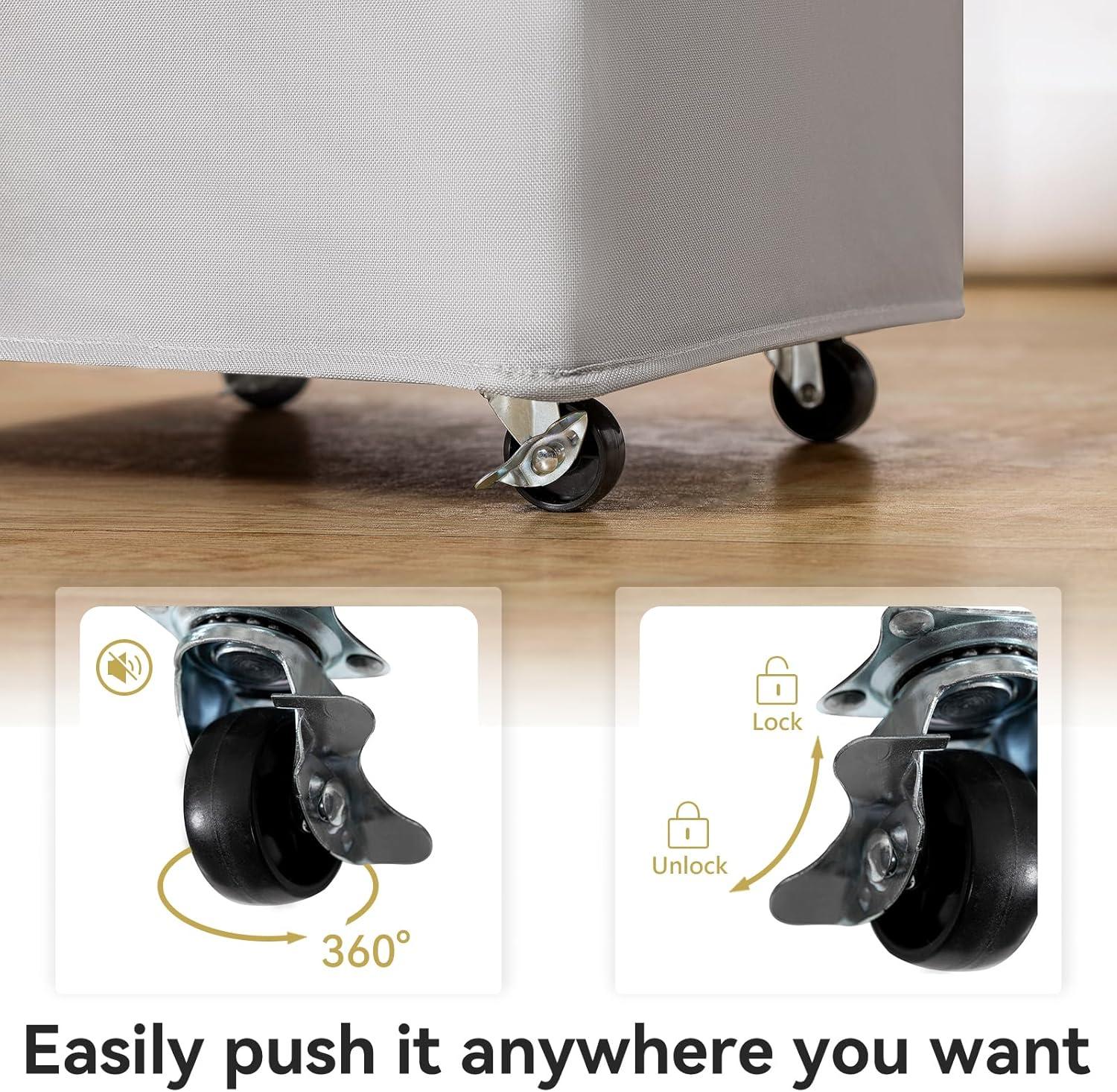 Efluky Laundry Basket with Lid and Removable Bag, 100L Tall Laundry Hamper with Bamboo Handles, Aesthetic Dirty Clothes Bin for Laundry Room, Bathroom, Bedroom and Dorm,Grey