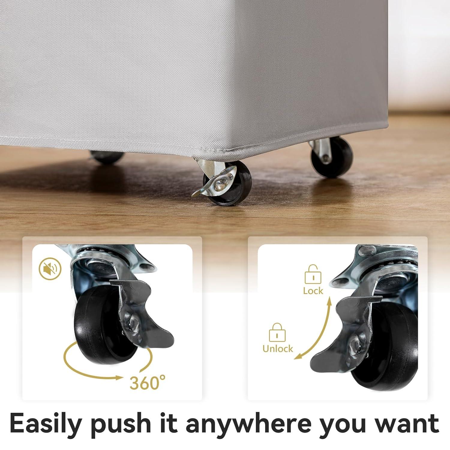 Efluky Laundry Basket with Lid and Removable Bag, 100L Tall Laundry Hamper with Bamboo Handles, Aesthetic Dirty Clothes Bin for Laundry Room, Bathroom, Bedroom and Dorm,Grey