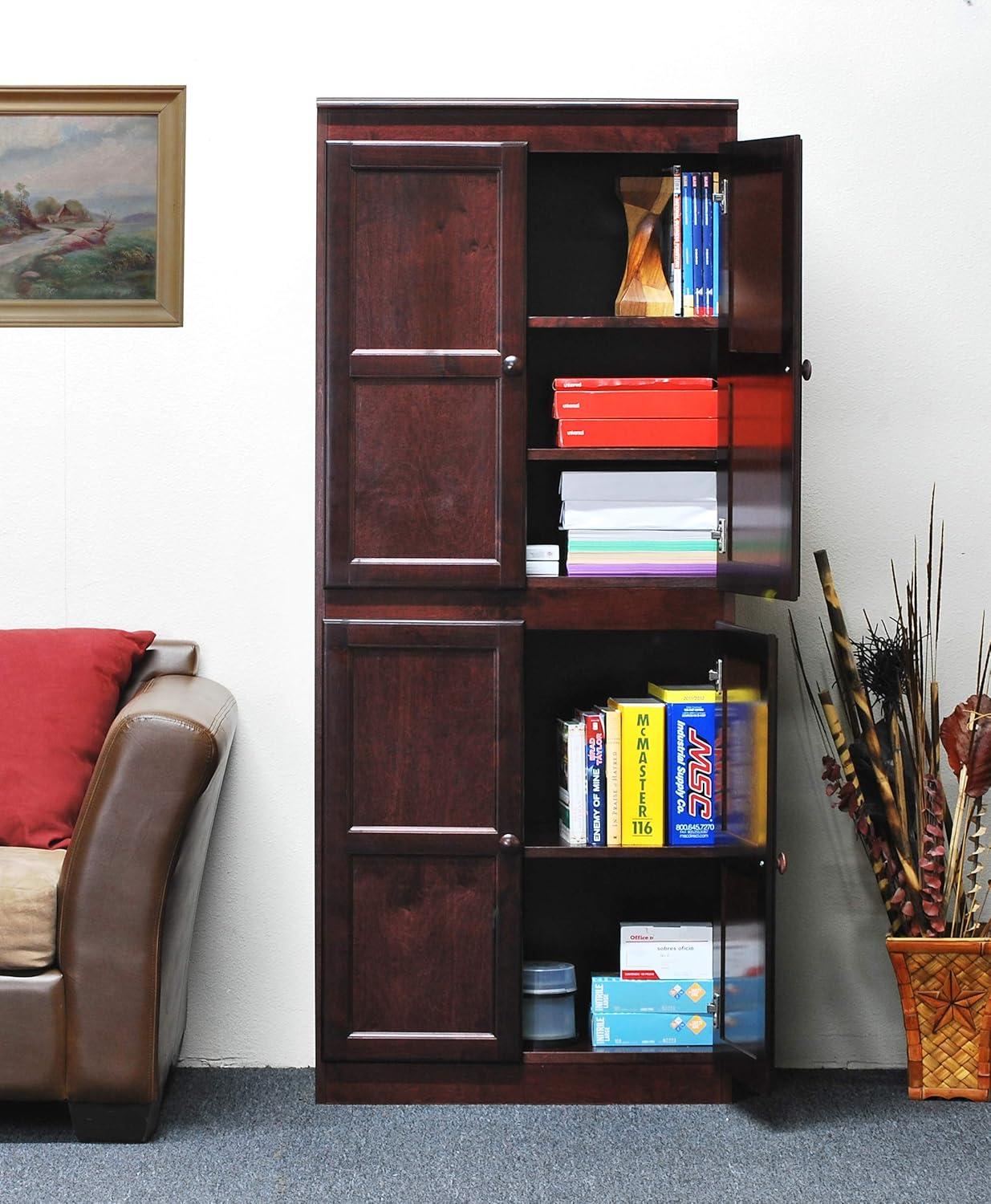 Cherry Finish Adjustable 72" Wood Storage Cabinet