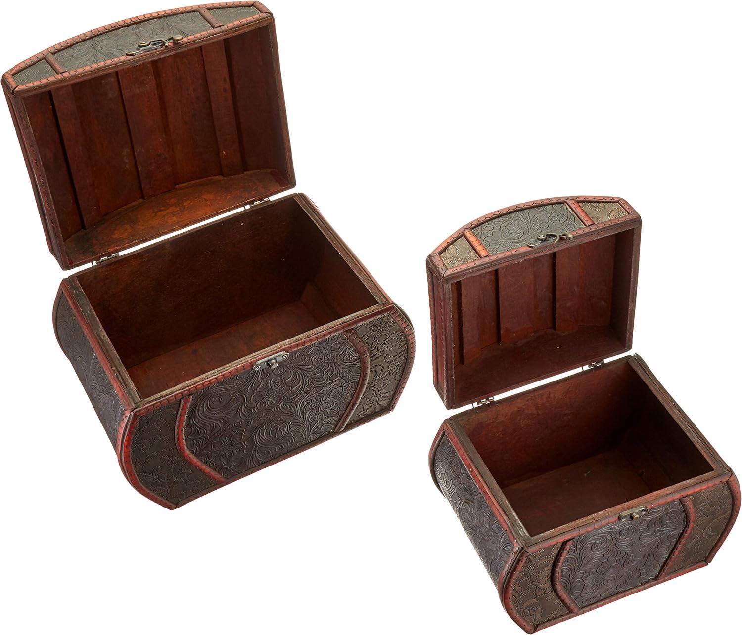 Elegant Brown and Wine Floral Wooden Decorative Chest Set