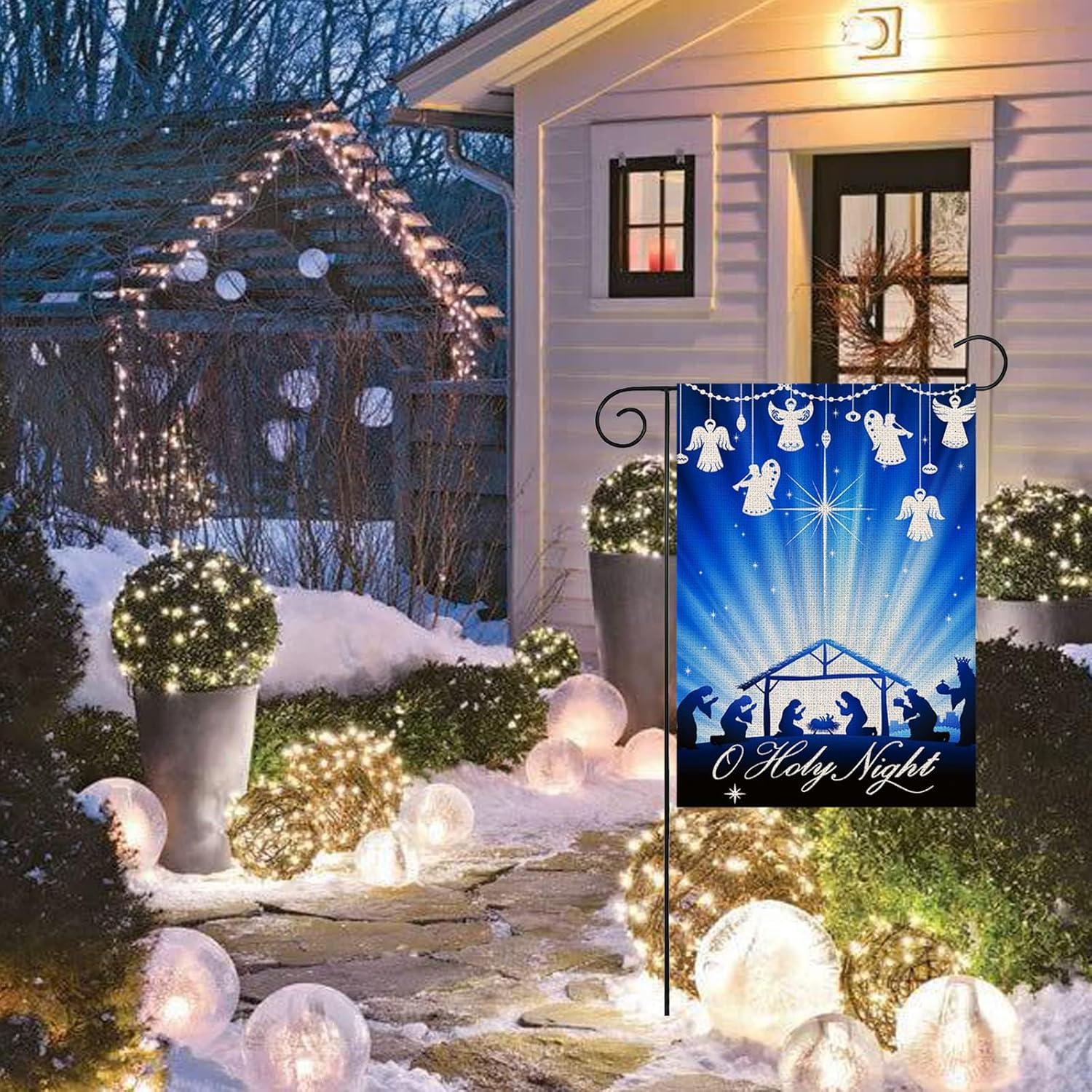 Christian Christmas Nativity Scene O Holy Night Garden Flags 12"x18" Double Sided Banner Decoration For Home Yard Lawn