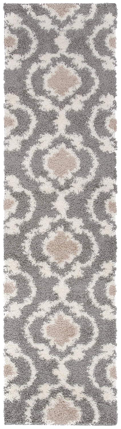 World Rug Gallery Cozy Moroccan Trellis Shag Area Rug - Gray 2' x 7'