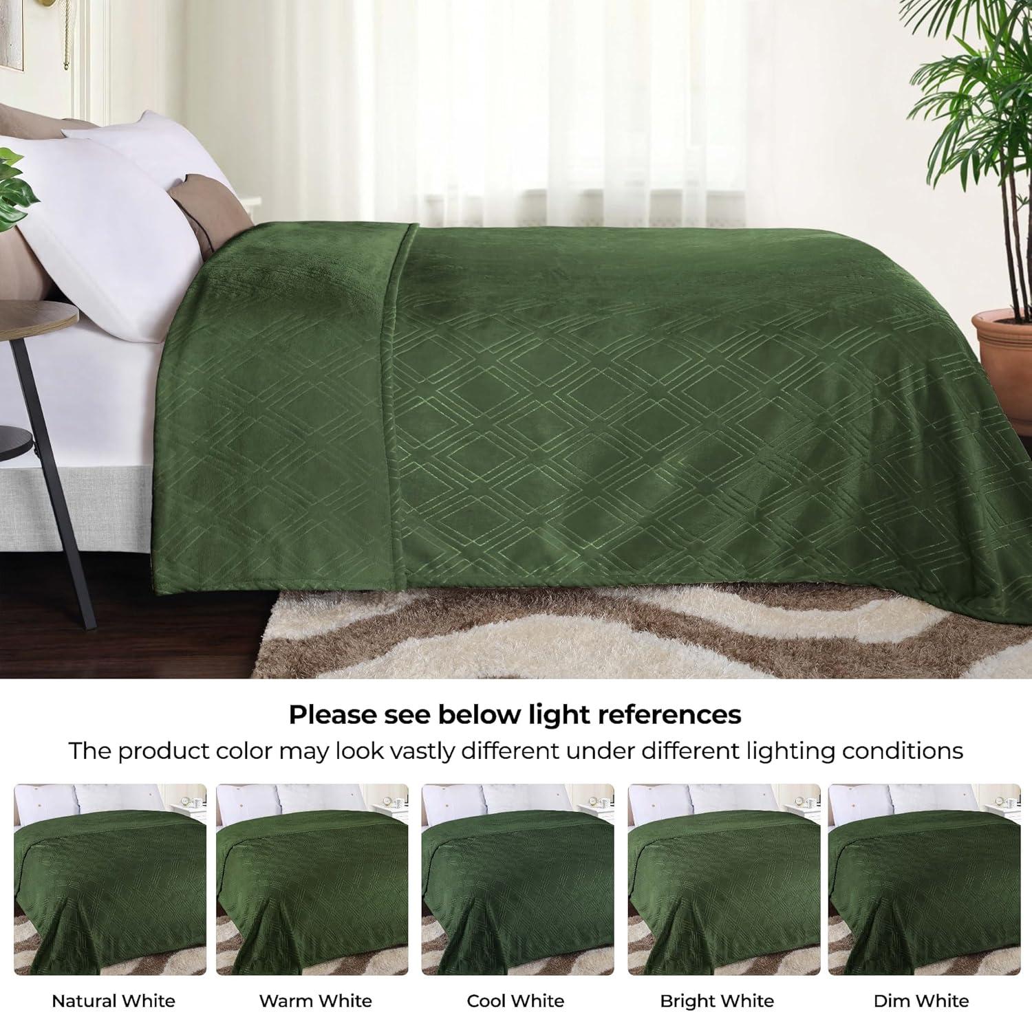 King Green Diamond Pattern Fleece Faux Fur Blanket