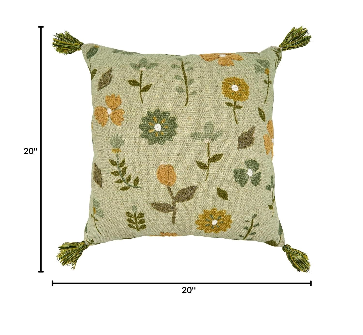 Saro Blossom Collection Floral Cotton Pillow Cover