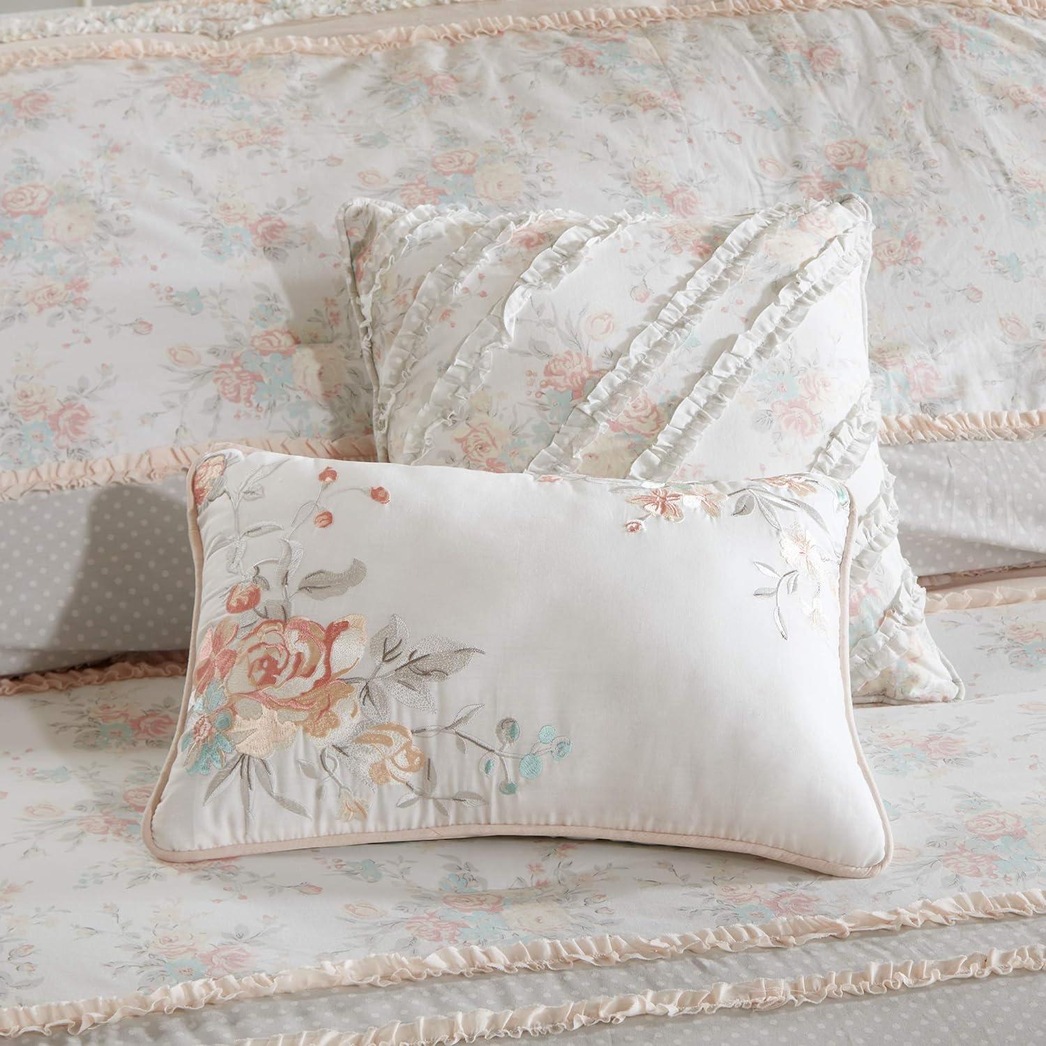 Serendipity Coral/White/Gray Microfiber Traditional Comforter Set