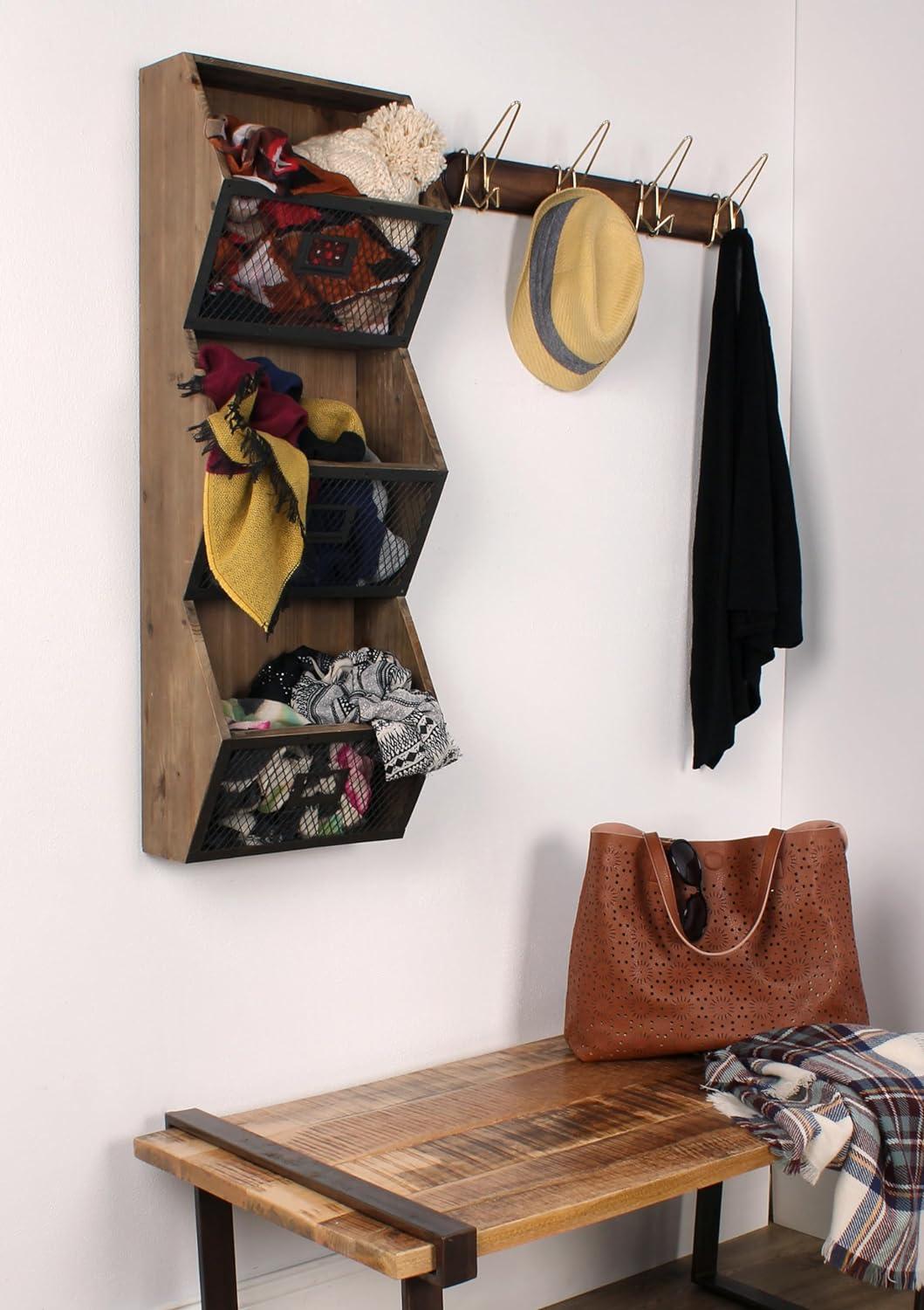 Burdock Solid Wood Wall Organizer with Wall Baskets