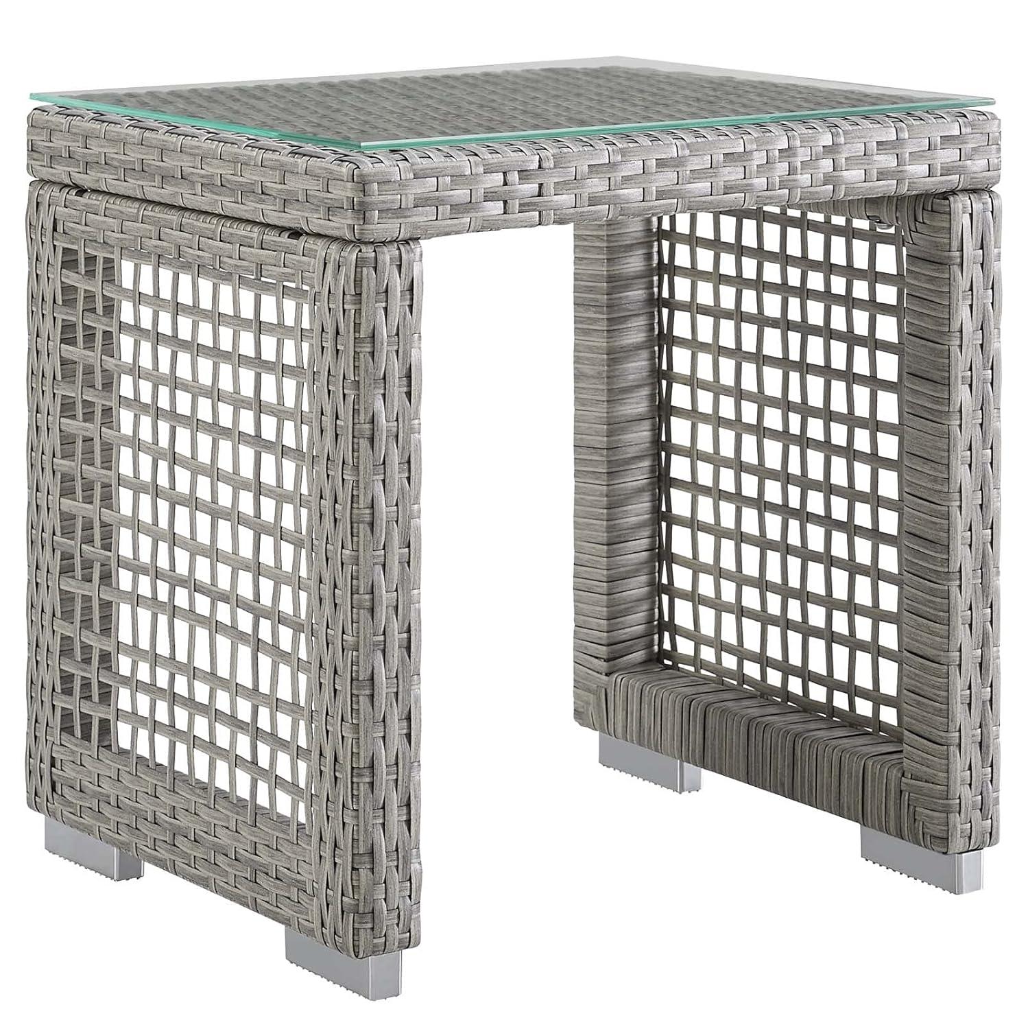 Modway Aura Outdoor Patio Wicker Rattan Side Table - Gray