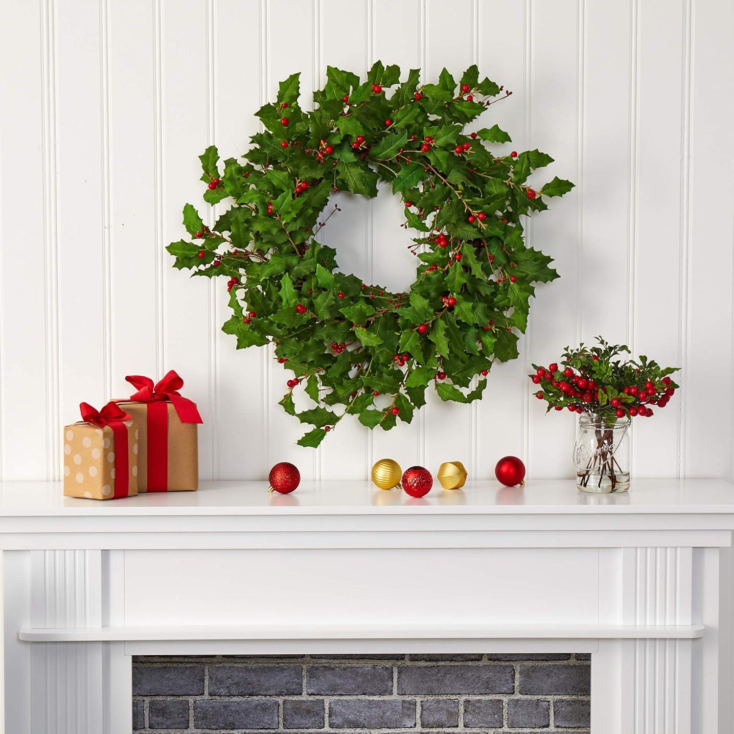 Nearly Natural 28” Holly Berry Artificial Wreath