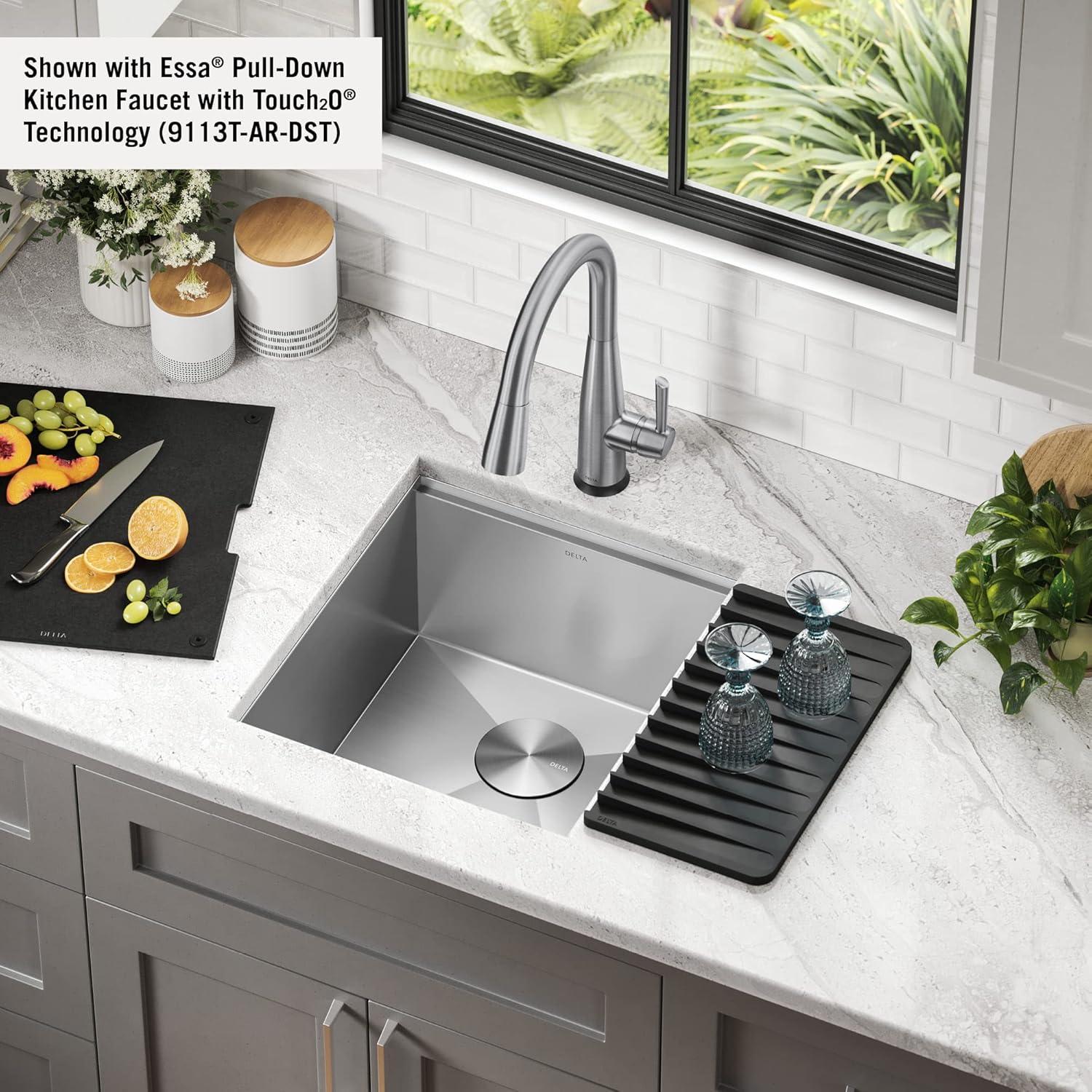 Delta Rivet™ 17" L Workstation Bar Prep Kitchen Sink Undermount 16 Gauge Stainless Steel Single Bowl with WorkFlow™ Ledge