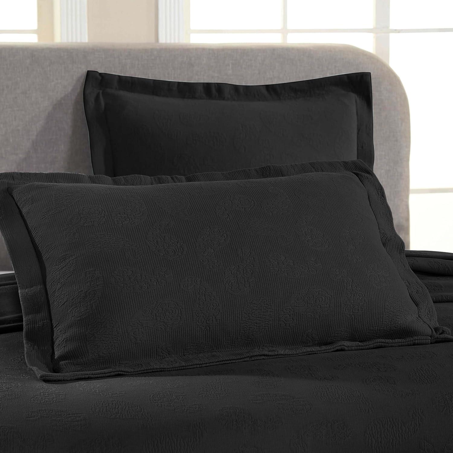Superior Paisley Cotton Decorative Bedspread and Sham Set, Queen, Black