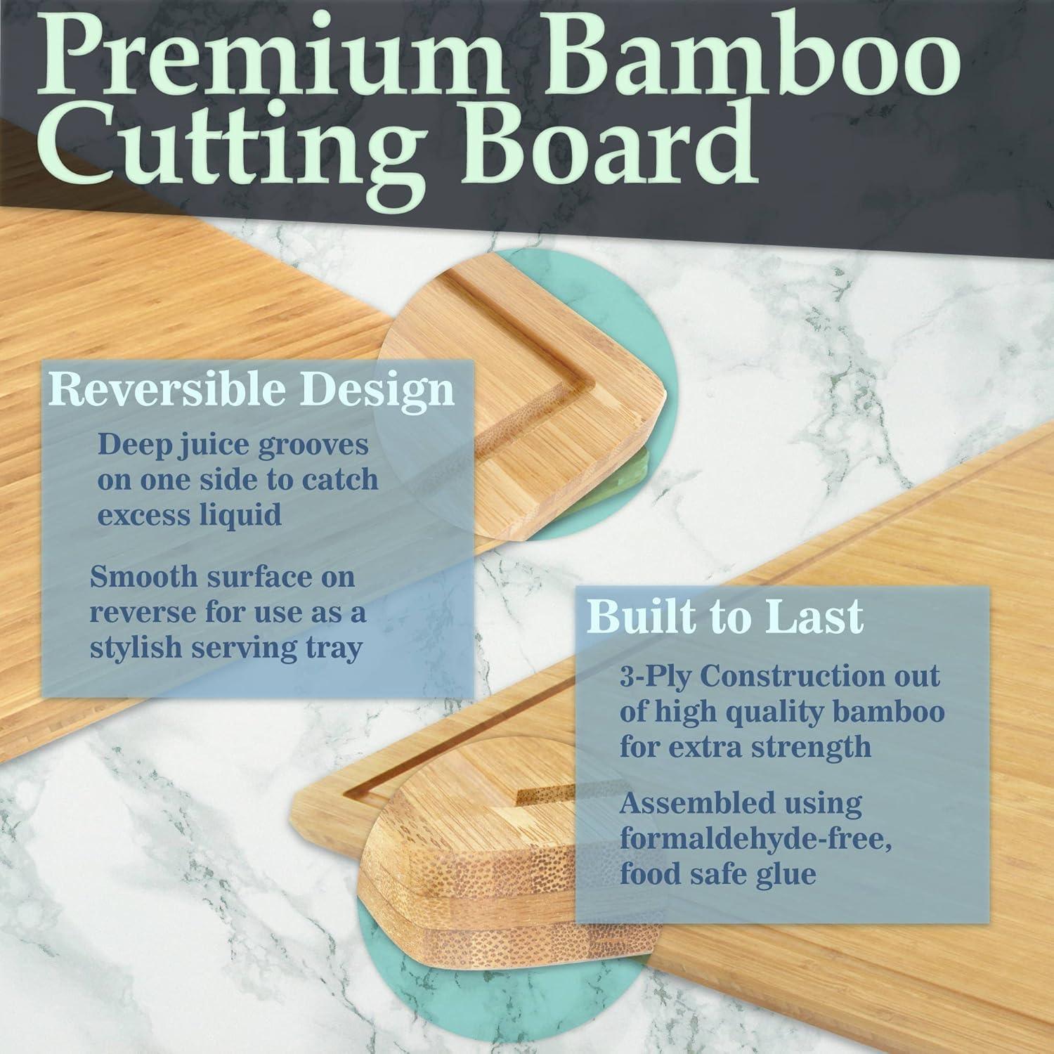 BambooMN Bamboo Burner Cover Cutting Board - 3 Ply - Extra Large Square - Grooved/Flat (24" x 24" x 0.75") - 1 Piece
