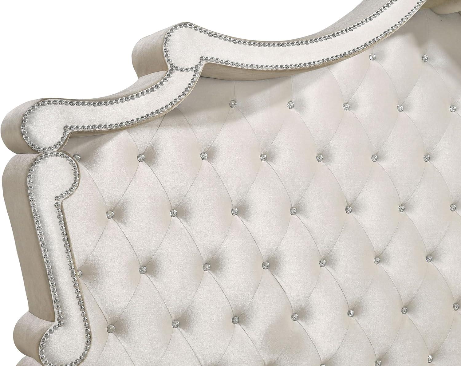 Antonella French Provincial Ivory and Camel Velvet Platform King Bed