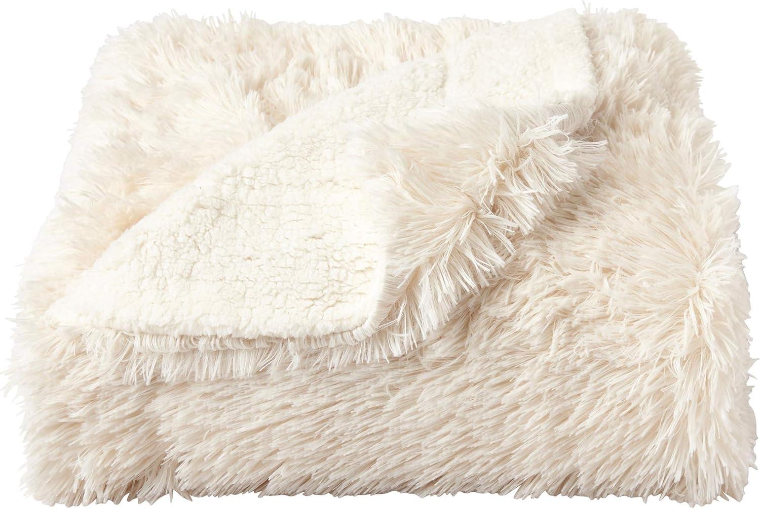 White Faux Fur and Sherpa Throw Blanket 60" x 70"