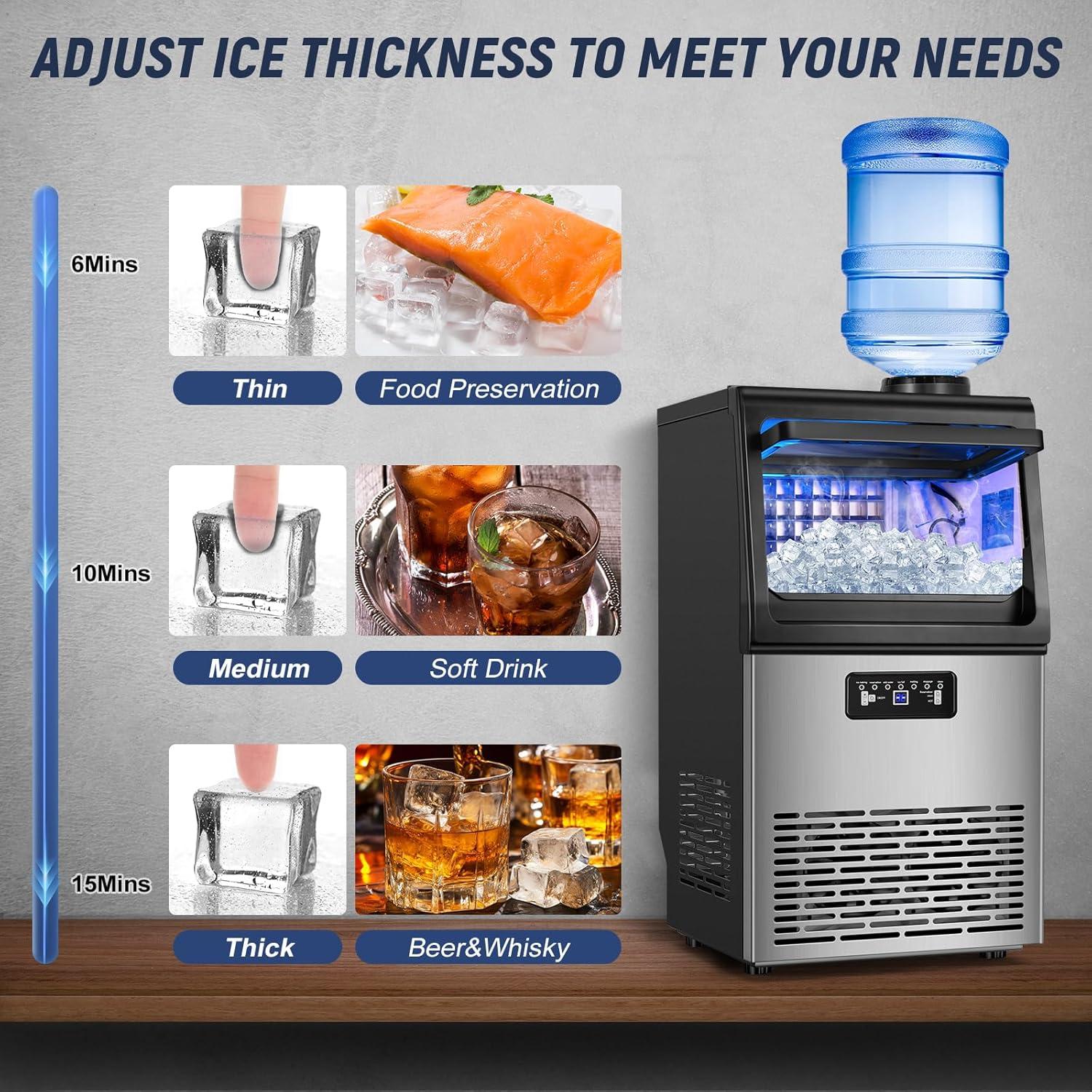 Commercial Ice Maker 100 lb./24H Freestanding Ice Maker Machine with 20 lb. Storage, 2 Water Inlet Modes Stainless Steel