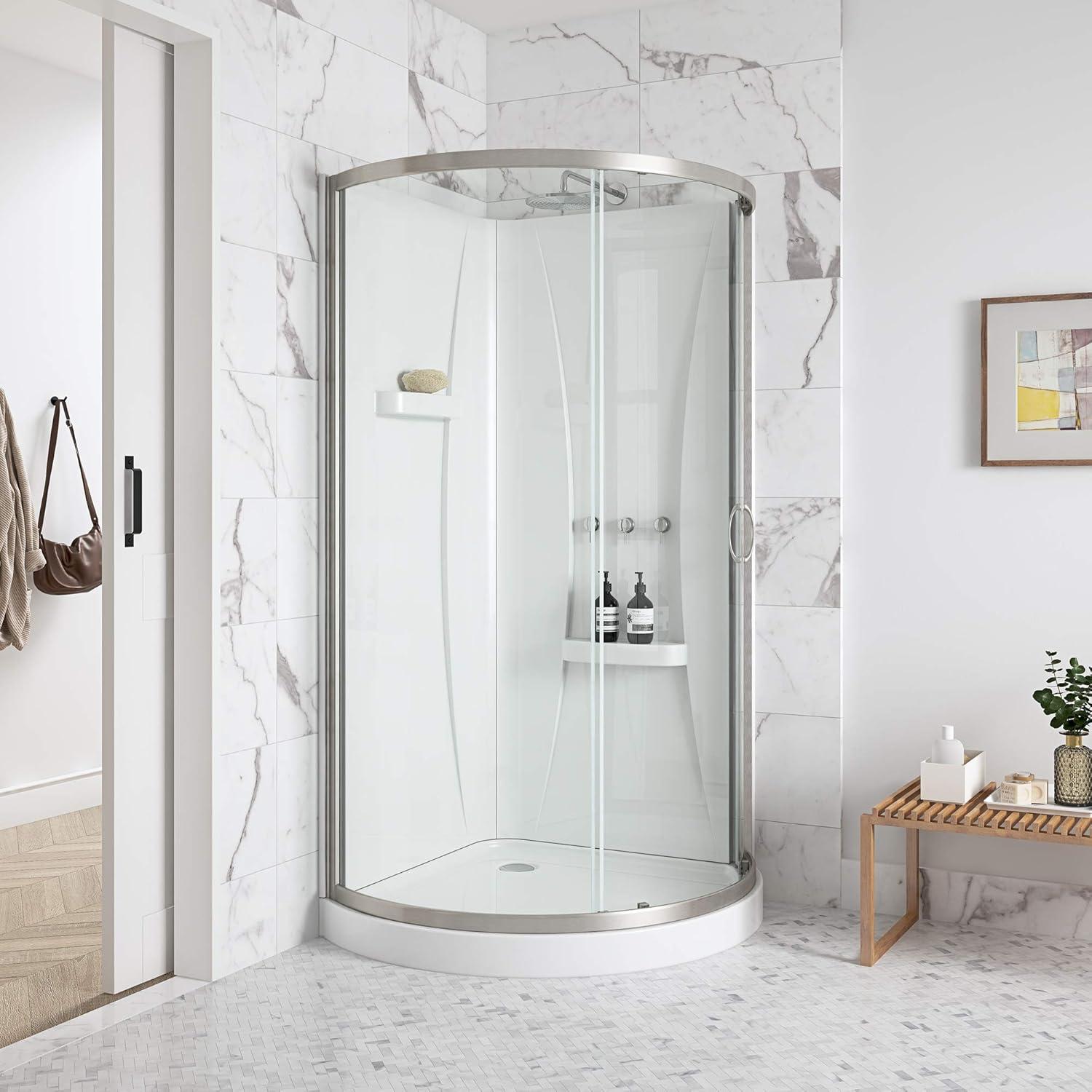 Breeze Framed 32 in. Round Sliding Shower Kit with Clear Glass Panels, Walls and Base included