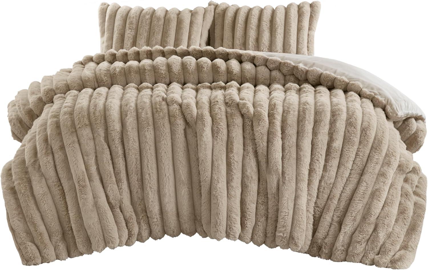 Madison Park Jasmine 3 Piece Ultrasoft Faux Fur Ribbed Comforter Set