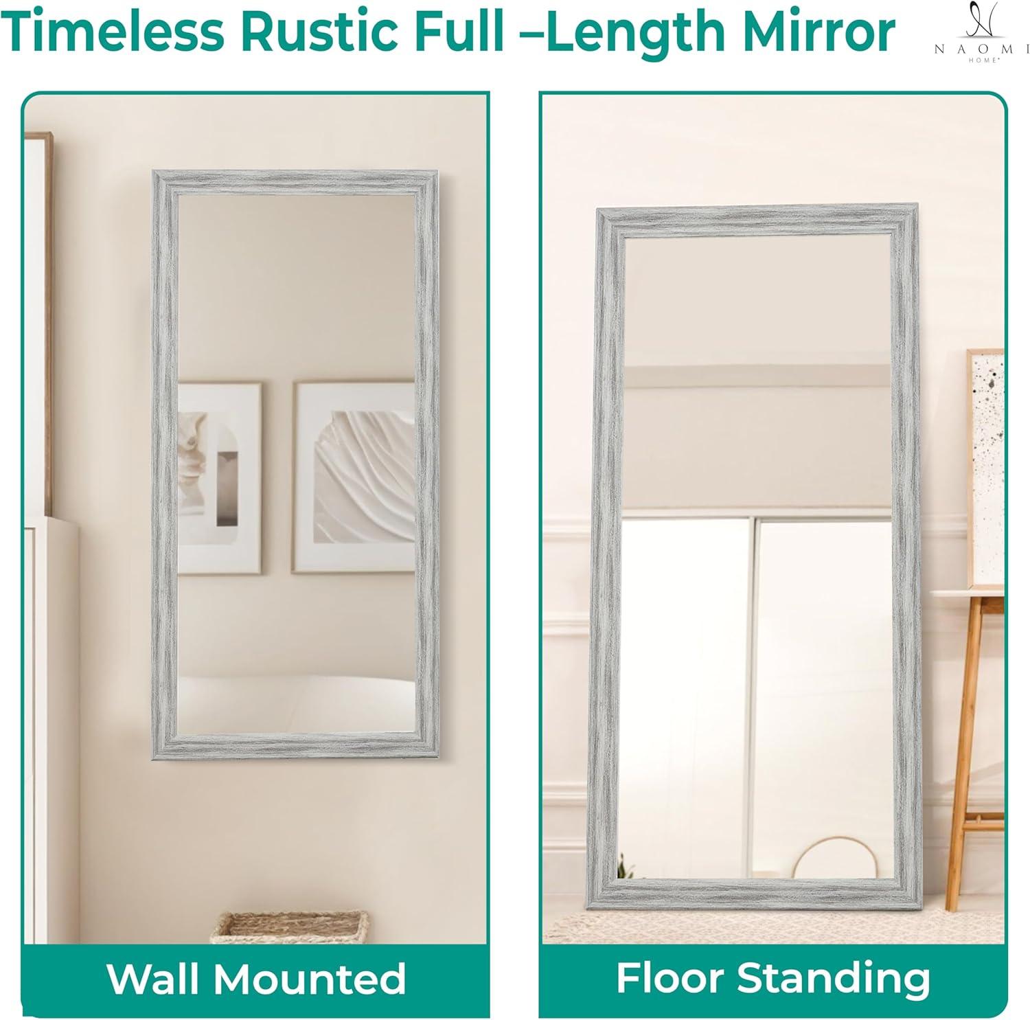 Highland Dunes Lindberg Rectangle Full Length Mirror, Faux Wood Farmhouse Mirror, Floor Mirror