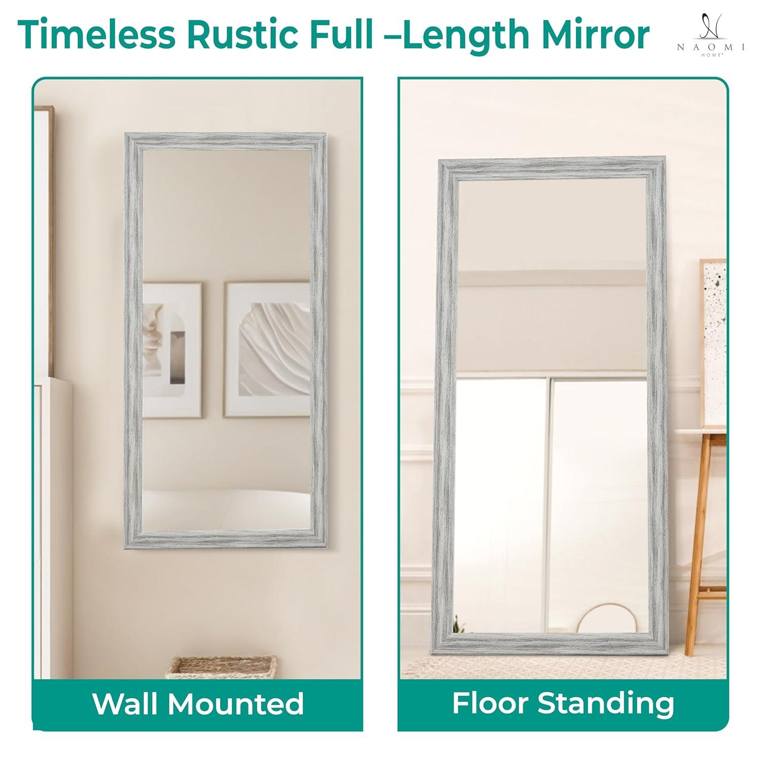 Highland Dunes Lindberg Rectangle Full Length Mirror, Faux Wood Farmhouse Mirror, Floor Mirror