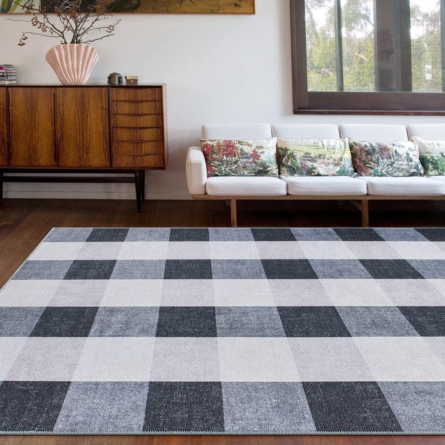 World Rug Gallery Contemporary Checkered Machine Washable Area Rug