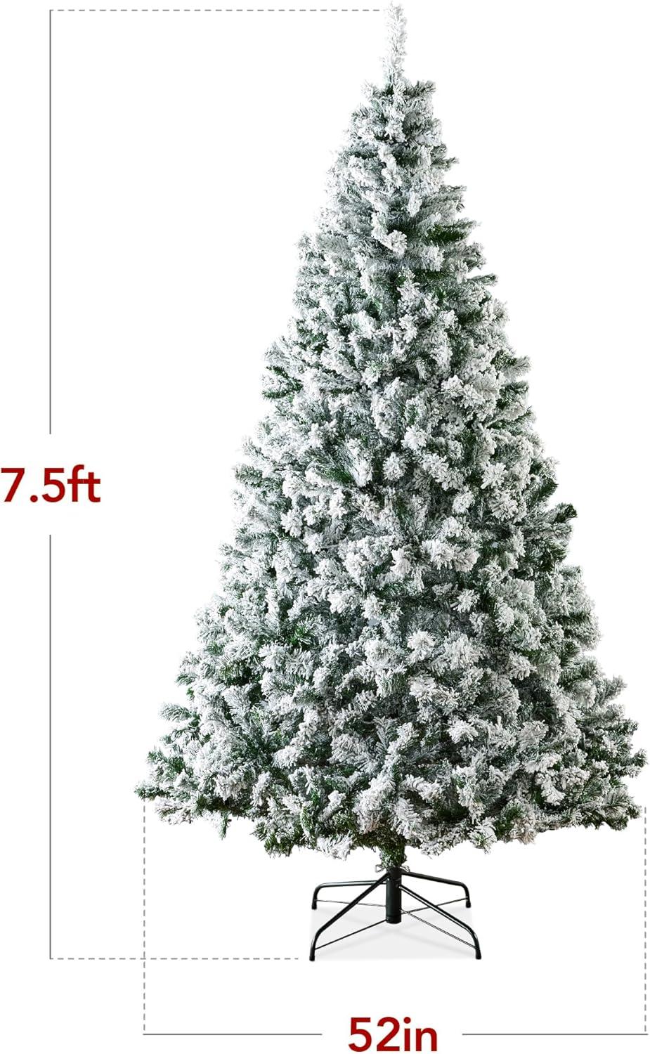 Best Choice Products Snow Flocked Christmas Tree, Premium Holiday Pine Branches, Foldable Metal Base