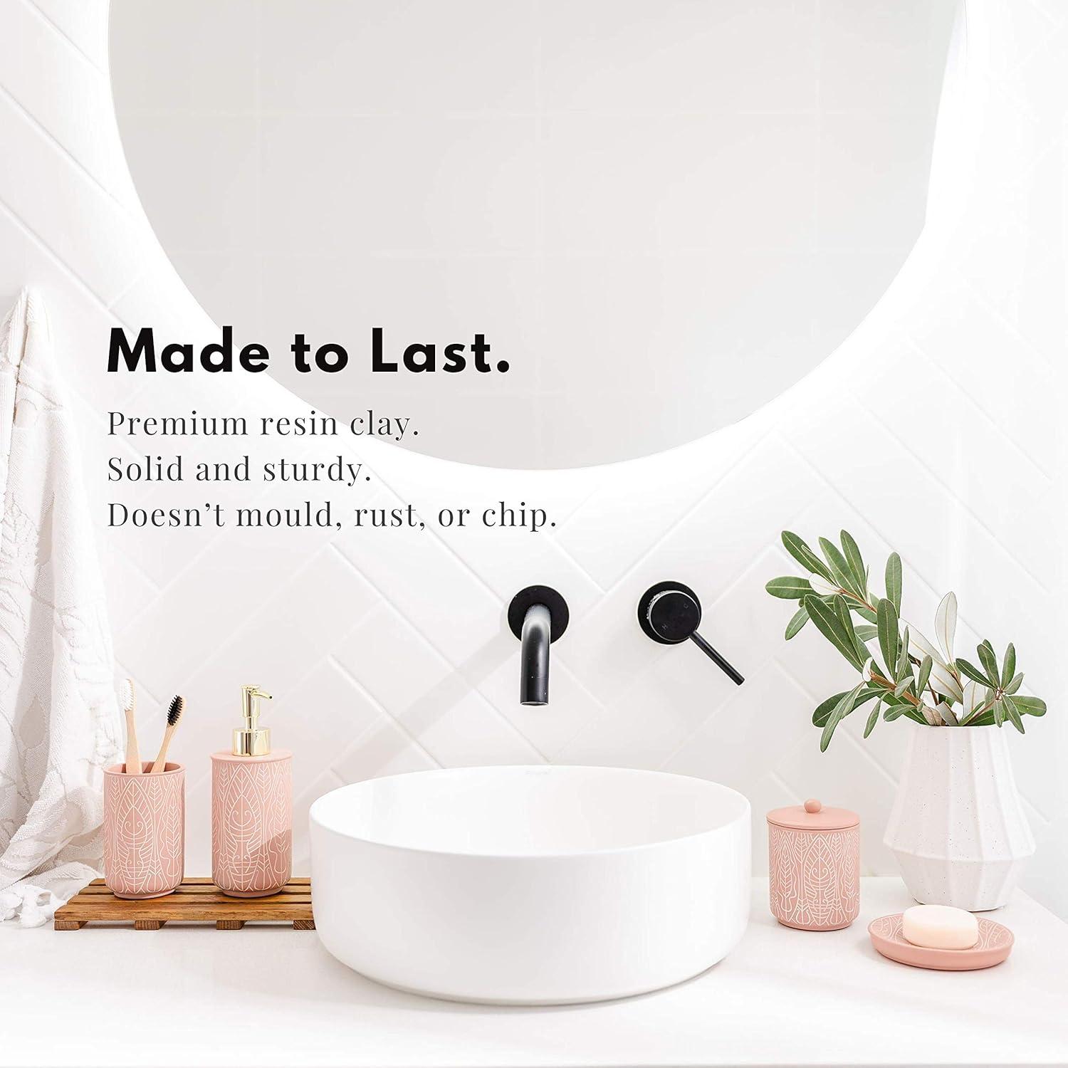 Premium Coral Pink Bathroom Accessories Set. Bathroom Set. Bathroom Decor. Accesorios para Baños. New Apartment Essentials. Toothbrush Holder and Soap Dispenser.