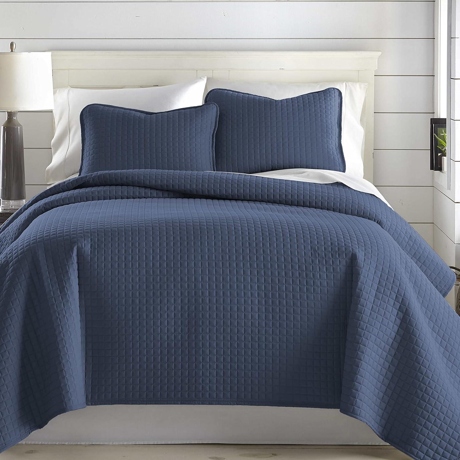 King Size Dark Blue Microfiber Quilt Set