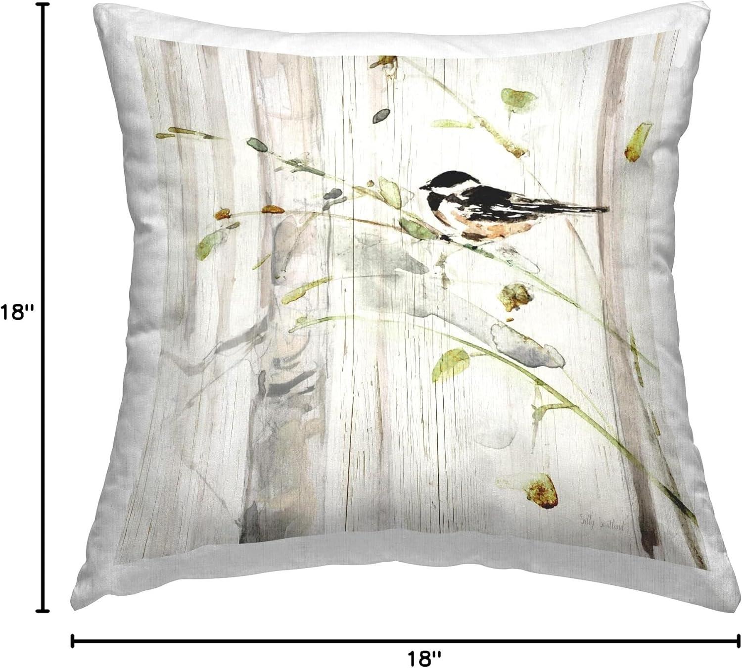 Stupell Industries Rustic Bird Perched Grain Pattern Square Decorative Printed Throw Pillow, 18 x 18,