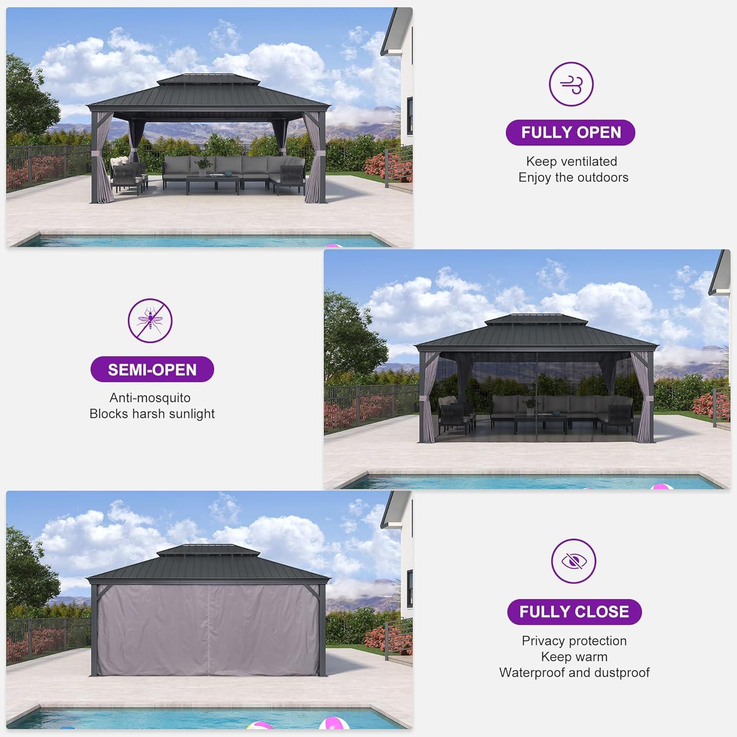 Purple Leaf 13' X 17' Hardtop Gazebo Aluminum Gazebo