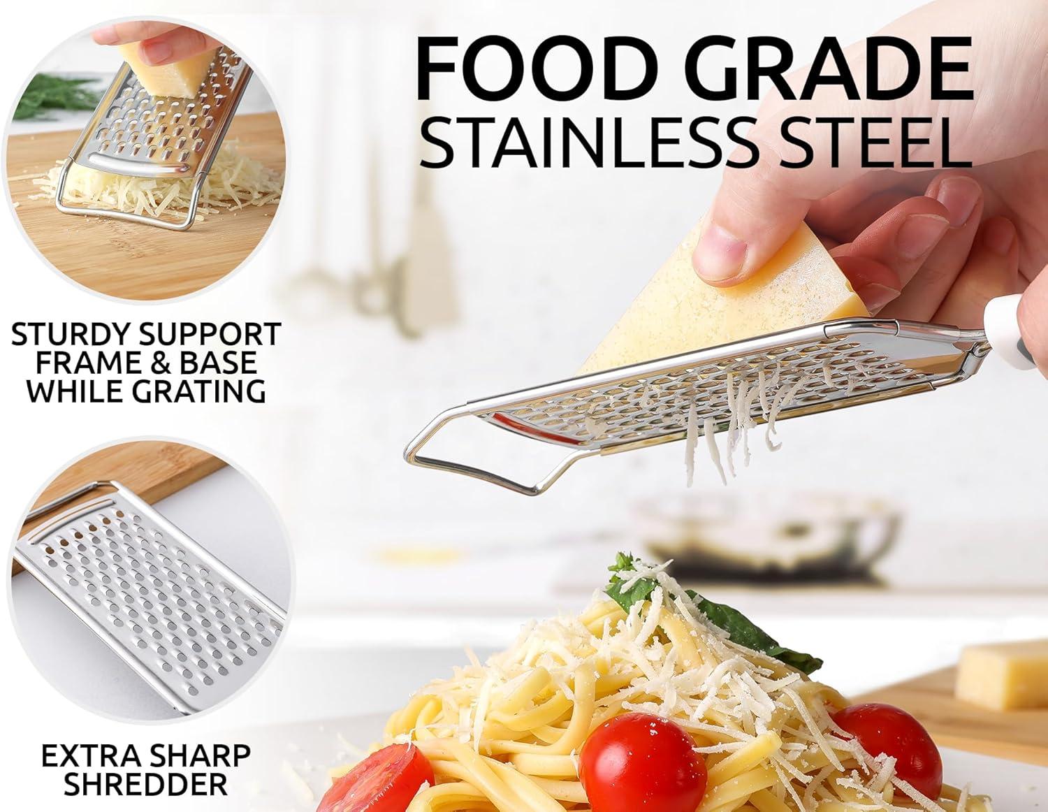 Grey Stainless Steel Flat Handheld Cheese Grater with Rubber Handle