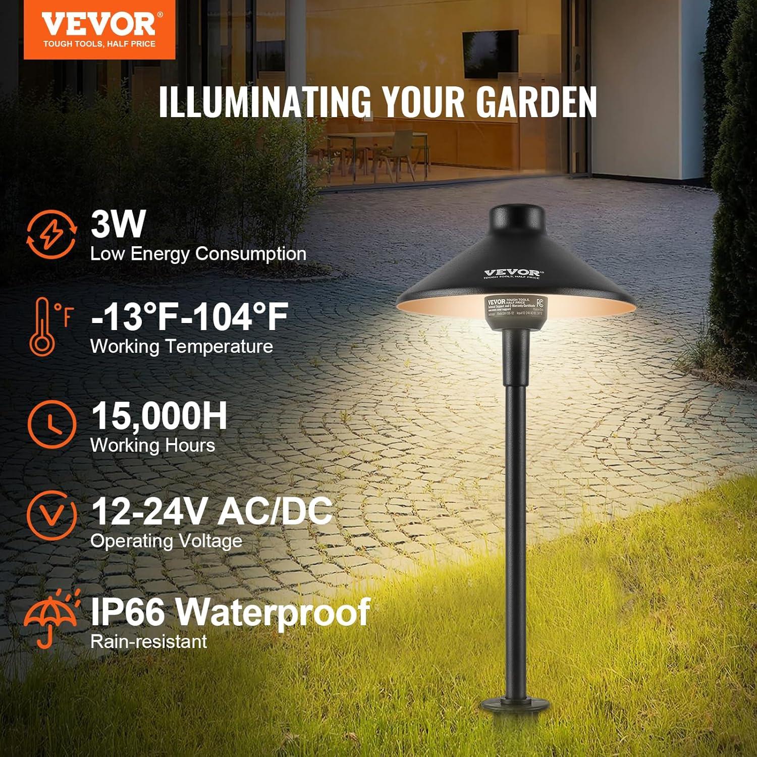 VEVOR Low Voltage Landscape Path Lights, 3W 210LM 12V-24VAC/DC,IP66 Waterproof for Yard Garden Sidewalk 12 Pack