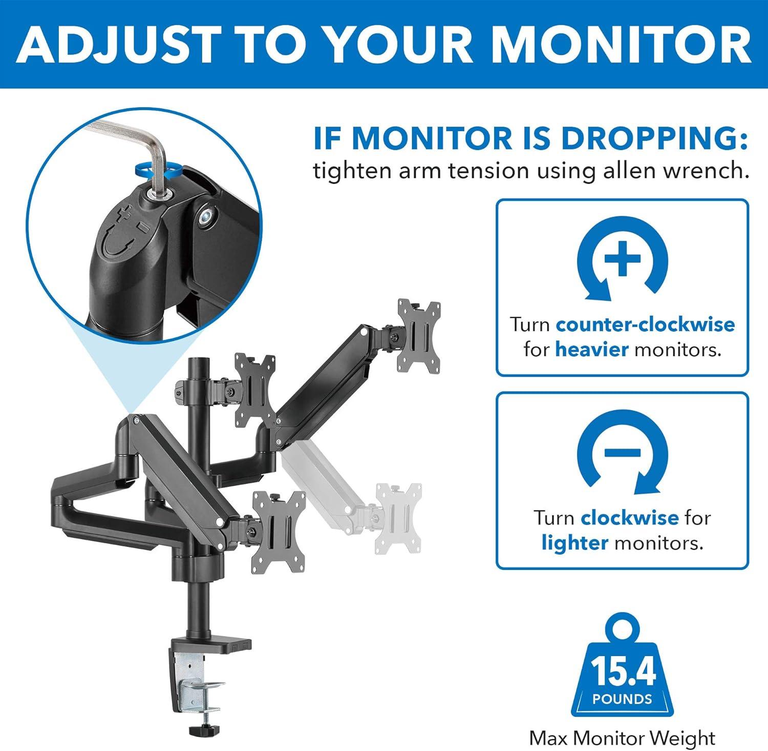 Mount-It! Triple Monitor Mount - 3 Monitor Stand for Gamers and Professionals Fits Curved or Flat Screens from 17 to 27 Inches, 15 Lbs per Screen