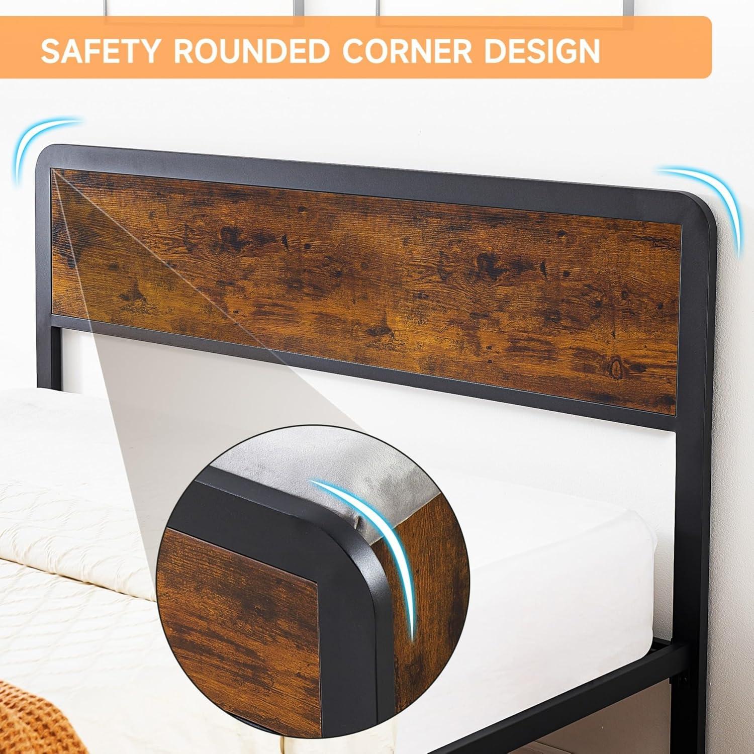 Alkmaar Full Size Platform Bed Frame with 2 Storage Drawers and Headboard, Bed Frame with Safe Rounded Corners & Strong Metal Slats Support, Mattress Foundation with Storage No Box Spring Needed