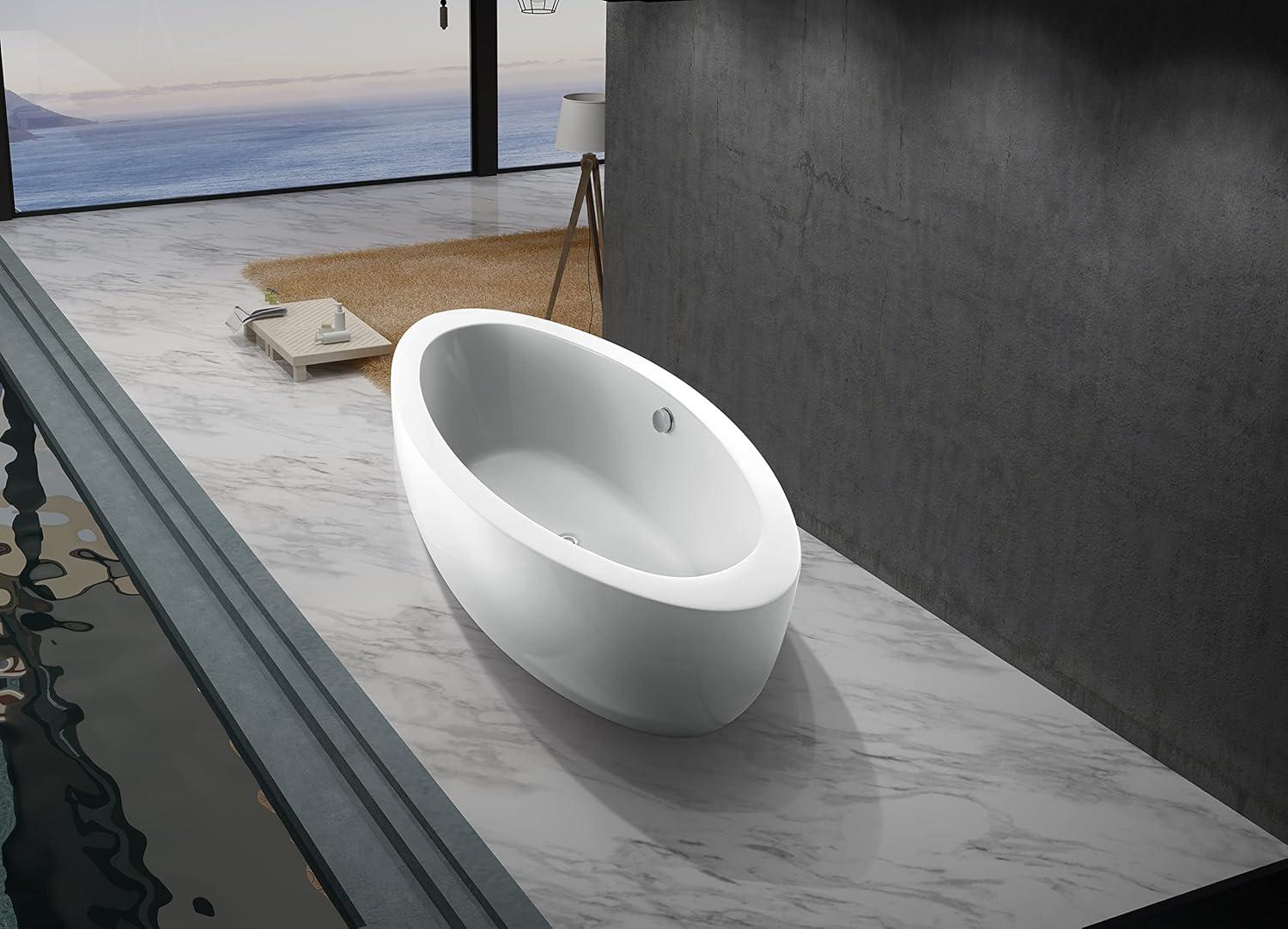 Kingston Brass Aqua Eden 72-Inch Acrylic Oval Double Ended Freestanding Tub with Drain