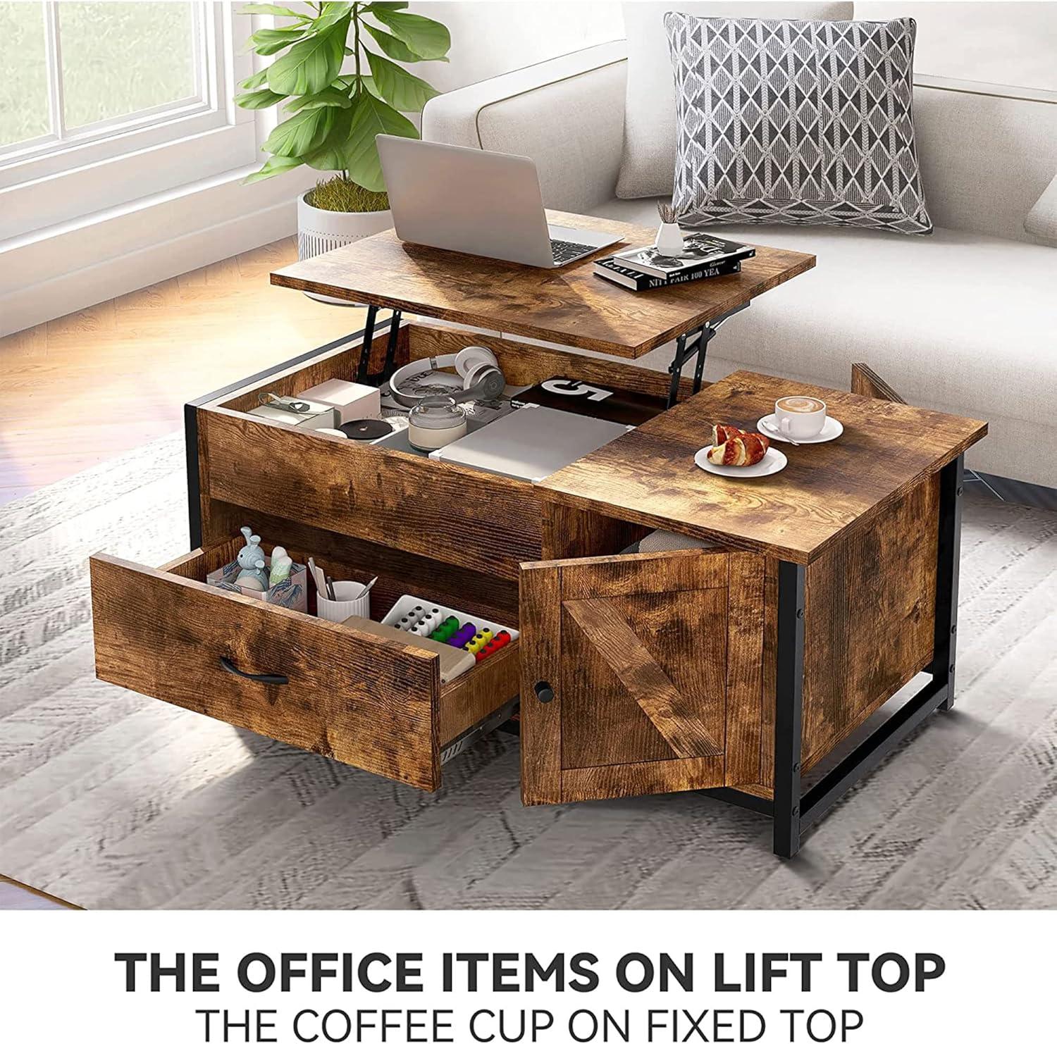 FABATO Lift Top Coffee Table Wood Cabinet with Storage Drawer and Hidden Compartment for Living Room and Office