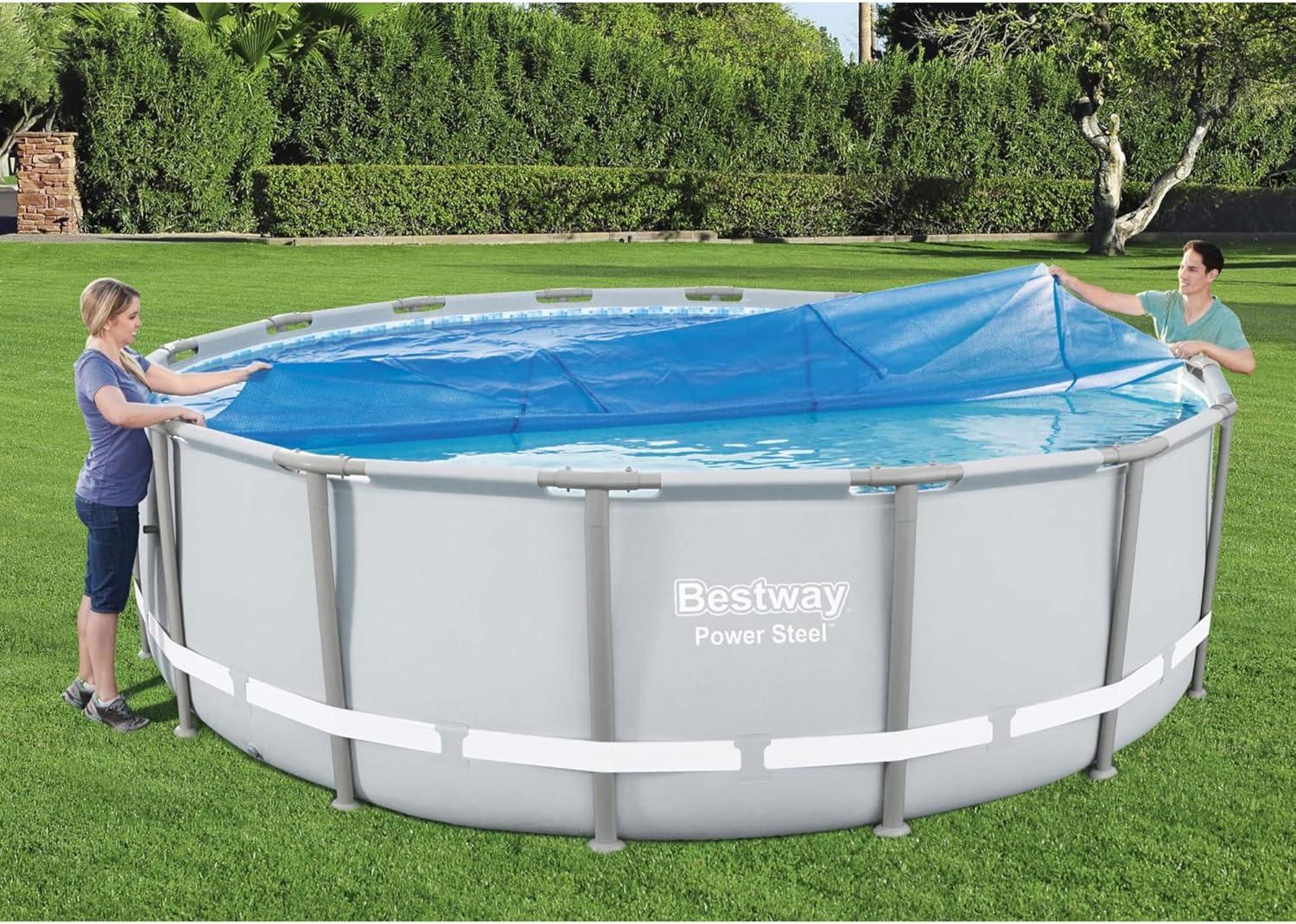 Bestway Flowclear 15 Feet Round Above Ground Solar Pool Cover Only for Pool Water Maintenance of Swimming Pools 16 Feet in Diameter, Blue