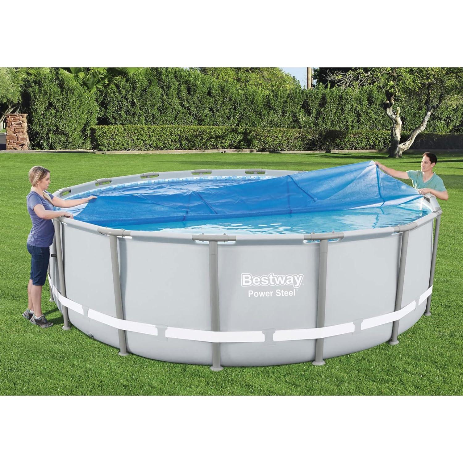 Bestway Flowclear 15 Feet Round Above Ground Solar Pool Cover Only for Pool Water Maintenance of Swimming Pools 16 Feet in Diameter, Blue