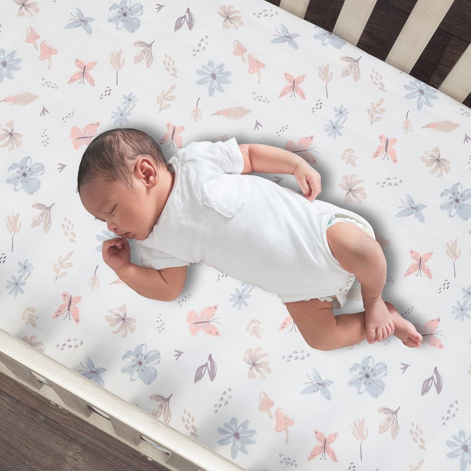 Lambs & Ivy Little Spirit Cotton Fitted Crib Sheet - White, Coral, Modern