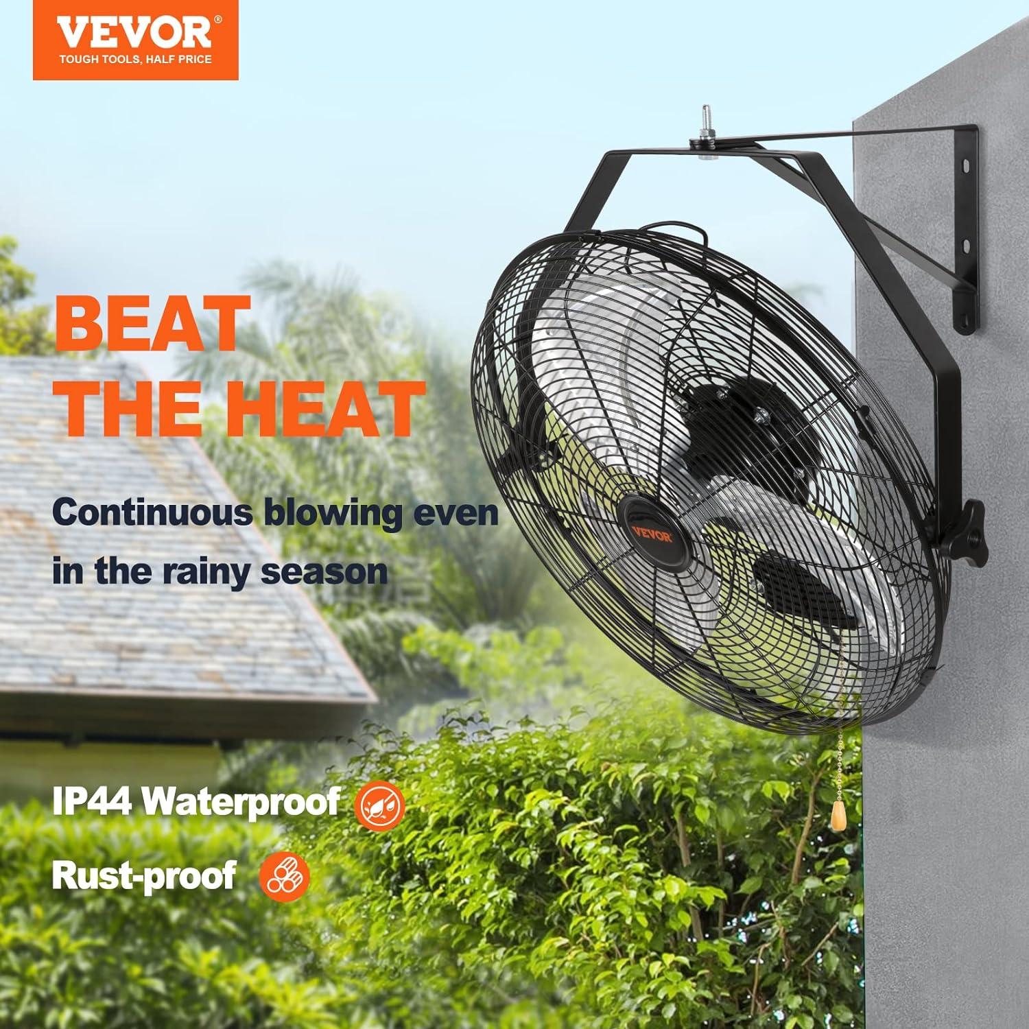 VEVOR 18'' Black Industrial Wall Mount Fan with Aluminum Blades