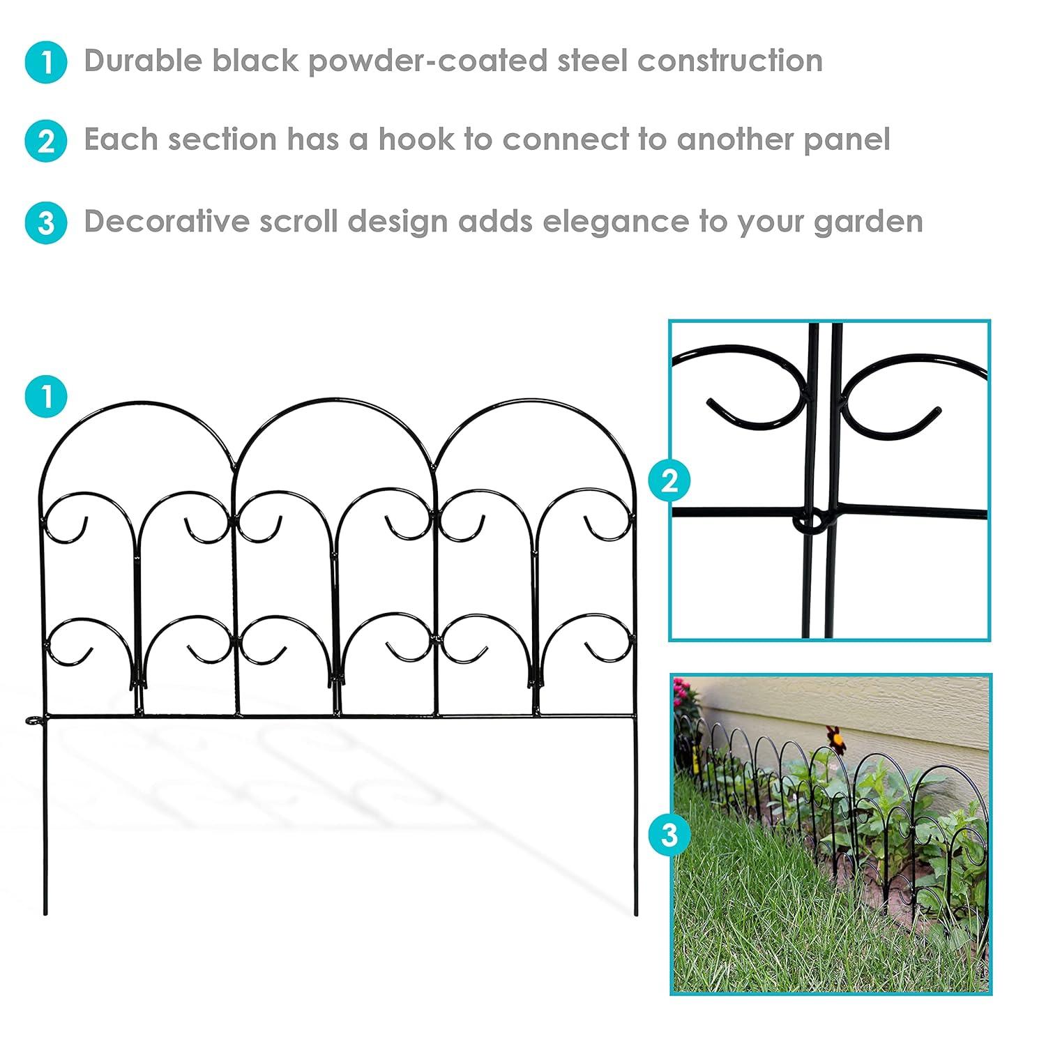 SunnyDaze Decor Victorian 16" x 18" Black Iron Decorative Garden Fence Panels (Set of 5)