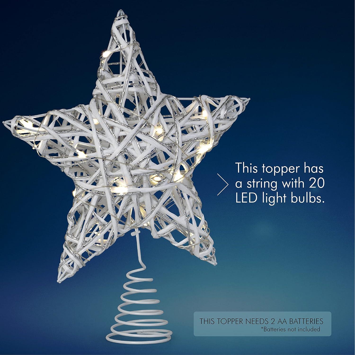 Ornativity Christmas Rattan Lit Tree Topper - White and Silver