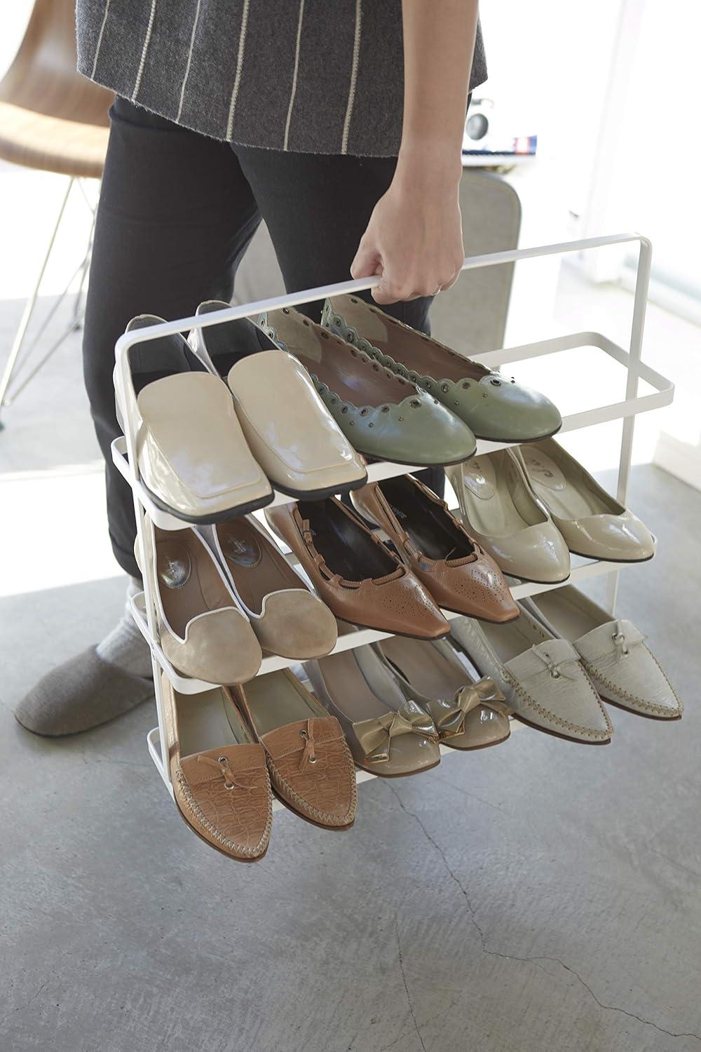 Compact Modern White Steel 3-Tier Shoe Rack