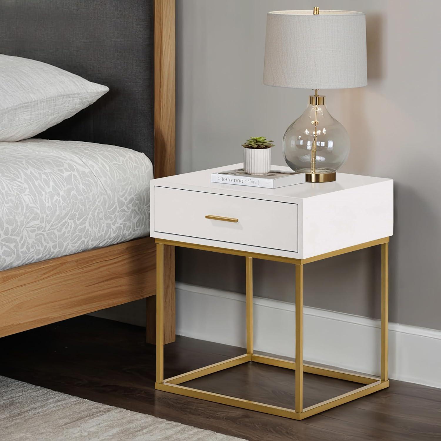 LuXeo LuXeo Catalina One Drawer Nightstand with Mustard Gold Legs