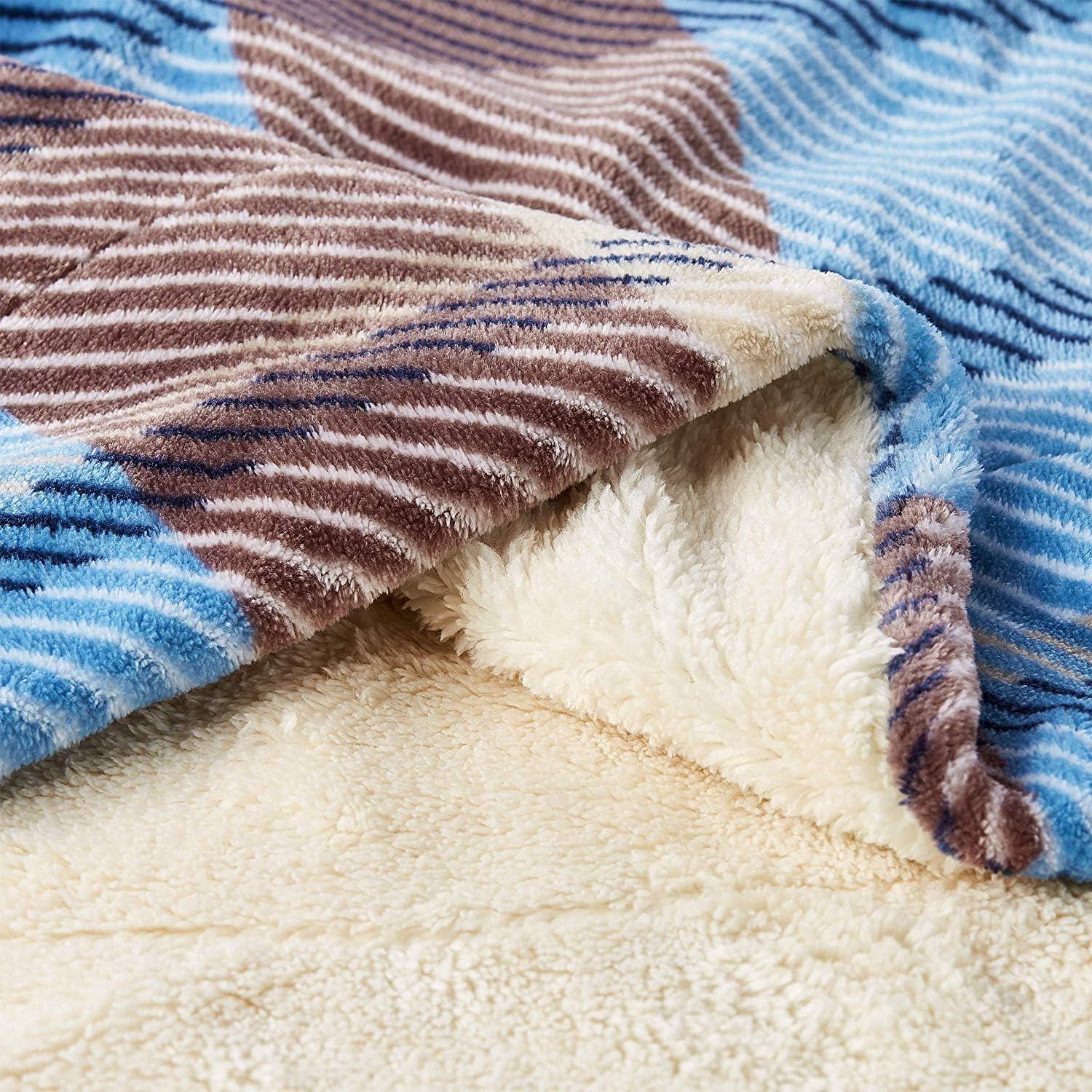 LHC 66-Throw022 Oversized Plush Woven Polyester Sherpa Fleece Plaid Blanket - Horizon