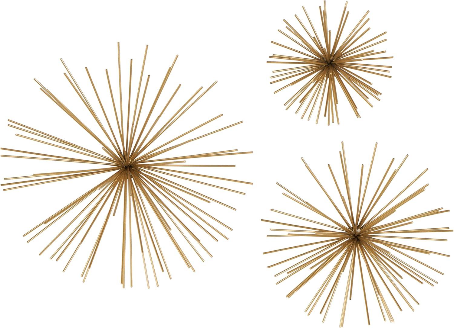 CosmoLiving by Cosmopolitan Gold Metal Starburst 3D Short Spike Home Wall Decor, Set of 3 6", 9", 12"W