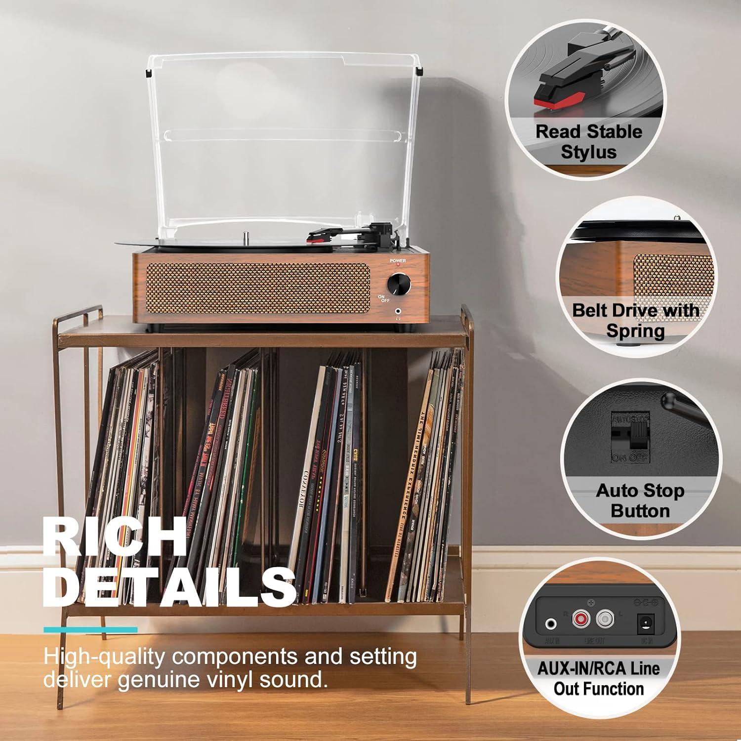BEACHWATER POOL & SPA, LLC Vinyl Record Player With Speakers Vintage Turntable For Vinyl Records Belt-Driven Turntable Support 3-Speed Bluetooth Playback Headphone AUX RCA Line LP Vinyl Players For Sound Enjoyment Retro